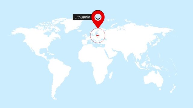 Lithuania Map Pin Location Animation Global World Map Concept
