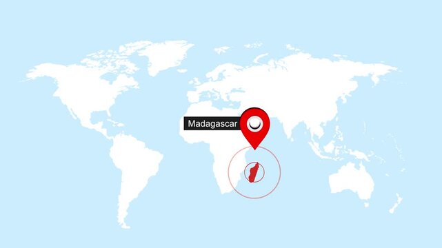 Madagascar Map Pin Location Animation Global World Map Concept