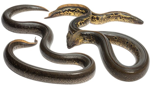 A pair of eels with dark and light brown coloration