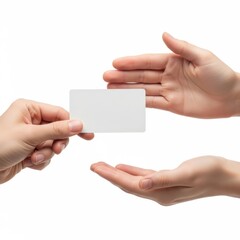 Obraz premium Two hands exchanging a small object between them with a blurred background