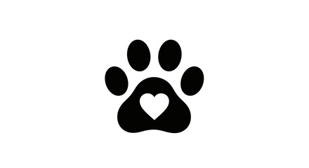 Black paw print with heart symbol. © rohmat