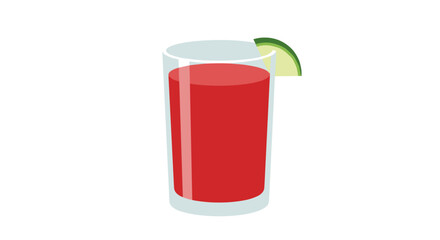 Obraz premium Illustration of a glass filled with vibrant red watermelon juice, garnished with a fresh lime wedge, set against a clean white background