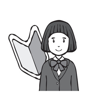 【モノクロ】制服の女の子　新入生
This is a student's illustration.