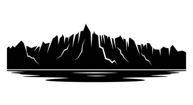 Black silhouette of mountain range landscape.