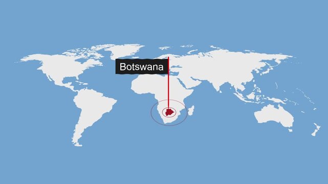 Botswana City Location on World Map Animation Concept