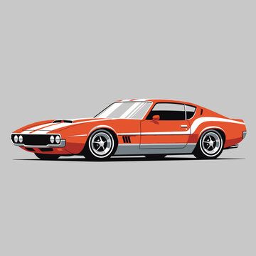 Vintage Orange Muscle Car - Retro Sports Coupe Illustration