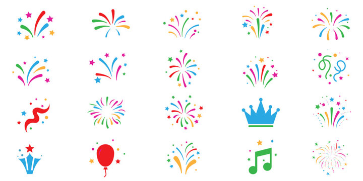 Fireworks celebration icon set for festival party holiday and event decoration