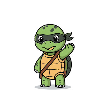 Cute cartoon ninja turtle waving hello, playful character design