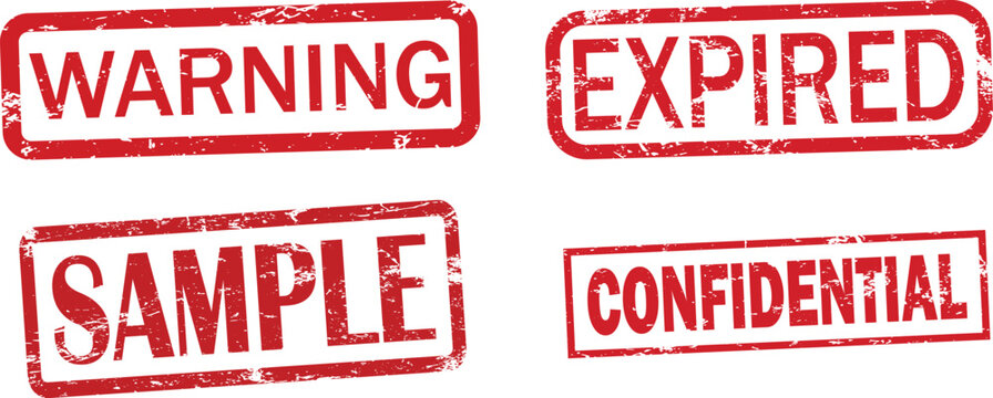 Four red stamp images warning expired sample and confidential document marking and security concepts
