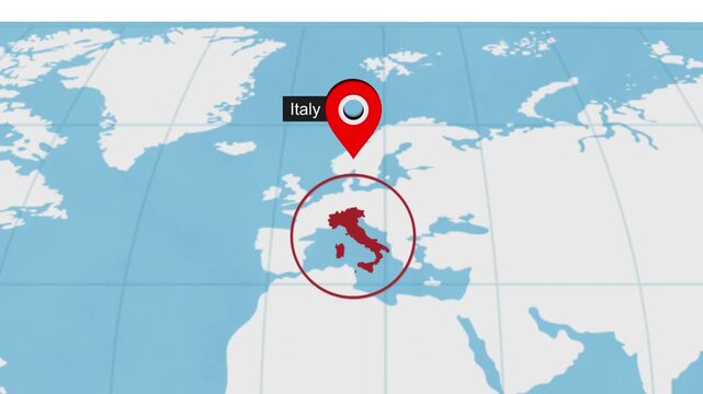 Italy City Location on World Map Animation Concept