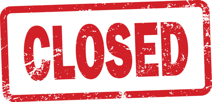 A distressed red 'closed' stamp on a white background indicating business suspension or inaccessibility