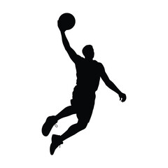 Basketball player silhouette dunking, dynamic action shot of athlete, slam dunk © MST MOMATAJ