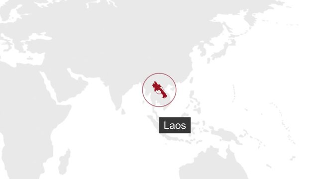 Laos Location on Dark Theme World Map Animation