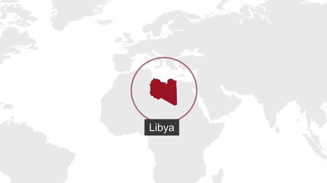 Libya Location on Dark Theme World Map Animation