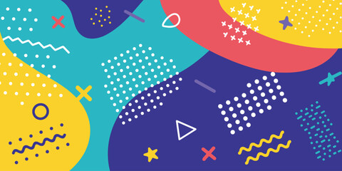 Fototapeta premium Vibrant Abstract Memphis Style Background with Geometric Shapes and Patterns vector illustration