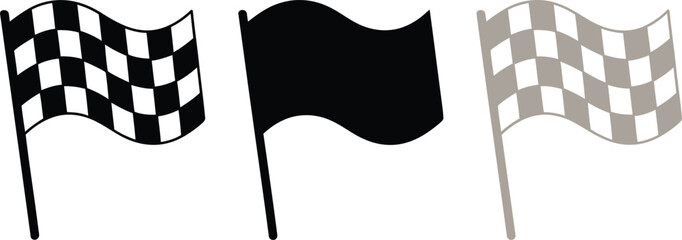 Obraz premium Checkered race flag icon, waving checkered flag symbol, black and white racing banner