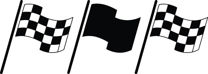 Obraz premium Checkered race flag icon set, waving checkered flag symbol, black and white racing banner