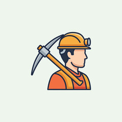 Fototapeta premium Miner with pickaxe and helmet, mining industry, construction worker, safety gear, illustration