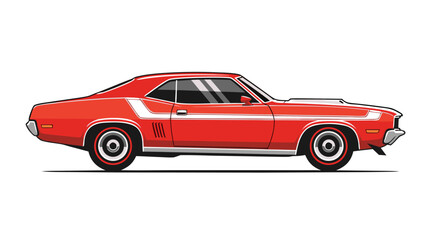 Naklejka premium Red muscle coupe parked on white studio background