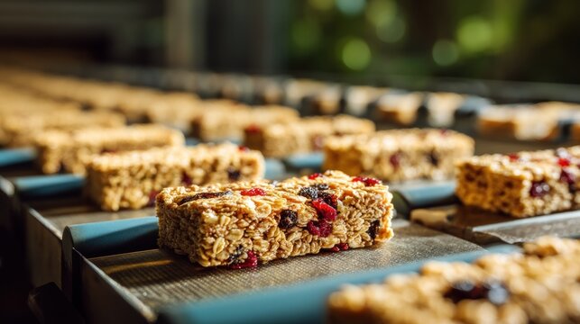 Granola bars on a production line