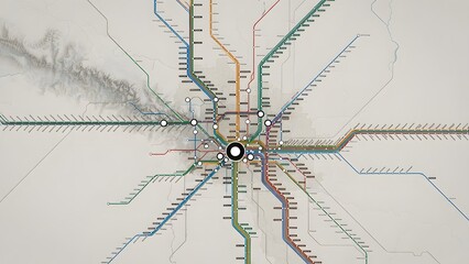 Fototapeta premium Intricate metro style map illustrating a vast transportation network over a region.