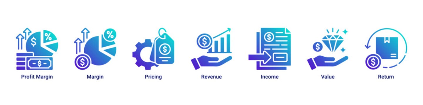 Profit Planning web banner icon vector illustration with icons of Profit Margin,Margin,Pricing,Revenue,Income,Value and Return