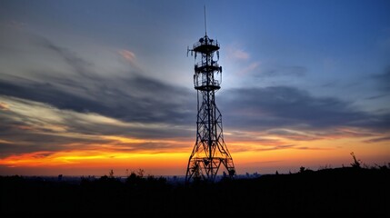 radio tower transmitting signal waves sunset sky silhouette high dynamic range landscape photography
