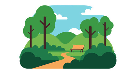 Fototapeta premium Serene Park Landscape with Bench and Winding Path