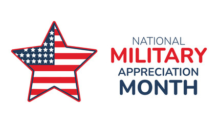 National military appreciation month design with patriotic star in american flag style and bold typography honoring service members veterans pride © Zavivec