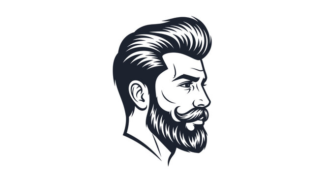 Stylish bearded man head with classic pompadour hairstyle profile