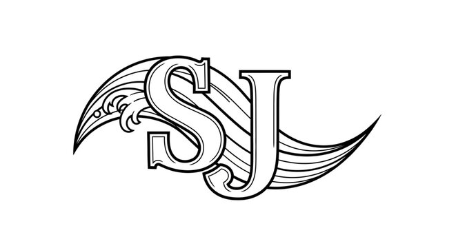 Ornate black and white SJ monogram logo with decorative wings