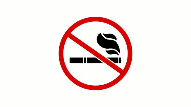 Animated no smoking symbol showing a cigarette with smoke crossed by a red prohibition sign, representing restriction, health awareness, and smoke-free policy.