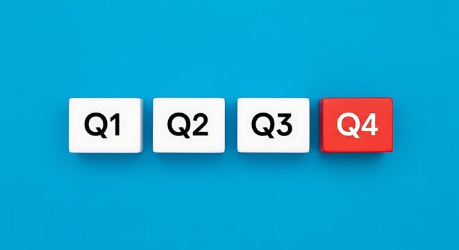 A red Q4 block standing out among white Q1, Q2, and Q3 blocks on a blue background