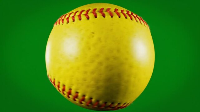 Yellow softball video rotating against green screen background