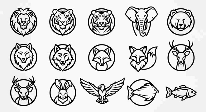 Black and white animal face icons.