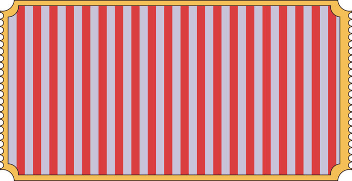 Vibrant vintage striped ticket background with golden ornate borders. Ideal for event tickets, promotional materials, or as a design element in carnival, festival, or retro projects.
