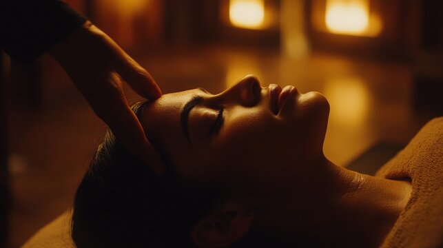 Woman receiving a tranquil head massage with oil