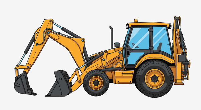 Yellow Backhoe Loader Construction Equipment Machine.