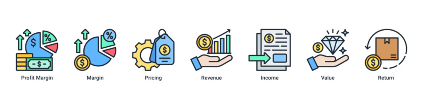 Profit Planning web banner icon vector illustration with icons of Profit Margin,Margin,Pricing,Revenue,Income,Value and Return
