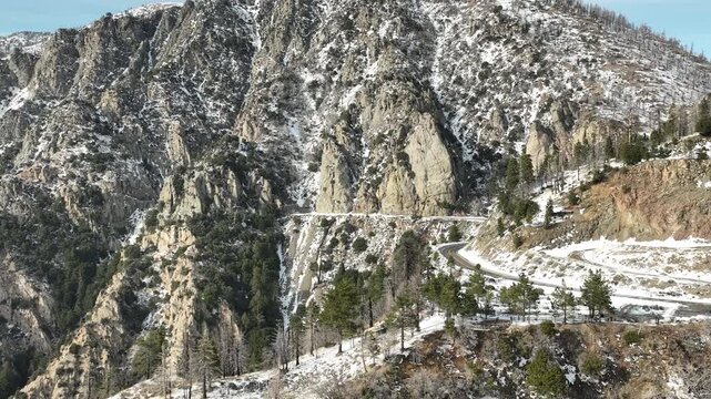 Mount Williamson Aerial Shot Winter Snow Telephoto Forward Highway California USA