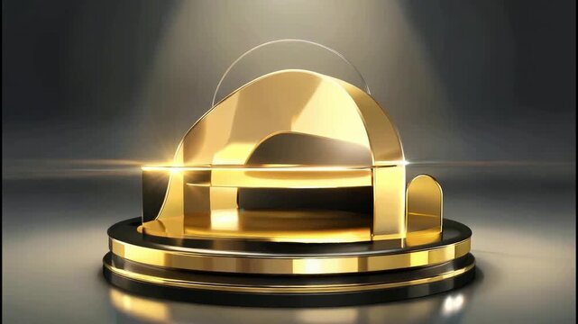 Golden trophy on a pedestal shines brightly under spotlight indoors