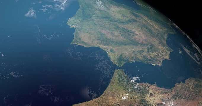 Gibraltar Strait in Iberian Peninsula in Earth Planet. Aerial View