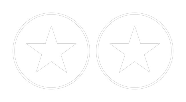 Minimalist star outline icons in circular frames, thin line vector star symbols, simple geometric star shapes for rating and UI design