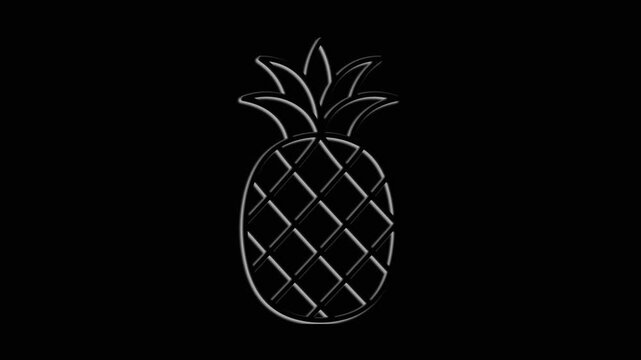 Animated pineapple icon: minimalistic light outline, fruits on a black background, isolated from each other.