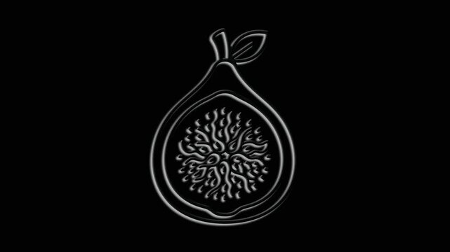 Animated fig icon: minimalistic light outline, fruits on a black background, isolated from each other.