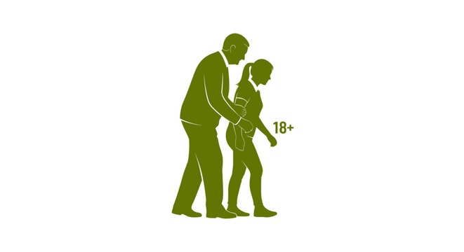 Man and woman silhouette with 18+ adult content warning