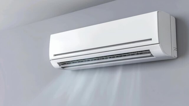 White wall unit, blowing cool air, modern design, interior cooling, home climate control.