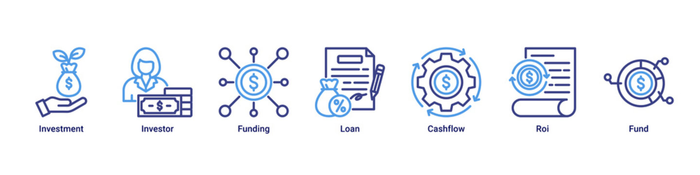 Investment Plan web banner icon vector illustration with icons of Investment,Investor,Funding,Loan,Cashflow,Roi and Fund
