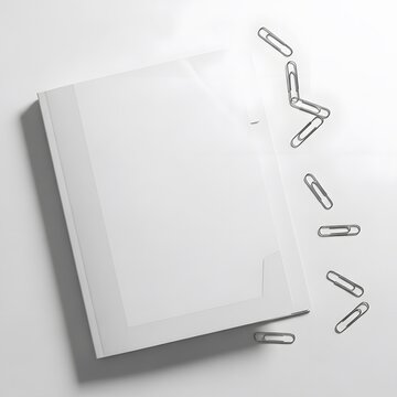 Clean White Manilla Folder with Paper Clips On White Surface