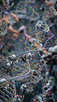 Dna double helix intricate structure, revealing genetic information within a complex cellular environment, fundamental molecular biology, microscopic living organism, essential cellular process.